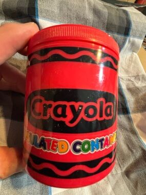 Crayola Red & Black  vintage Thermos container for hot and cold food or drinks.